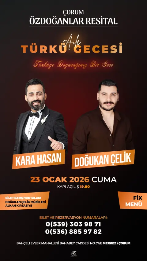 Kara Hasan ve Doğukan Çelik aile türkü gecesi afişi