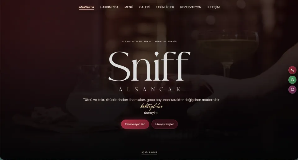 Sniff Alsancak restoran ve kokteyl bar web sitesi